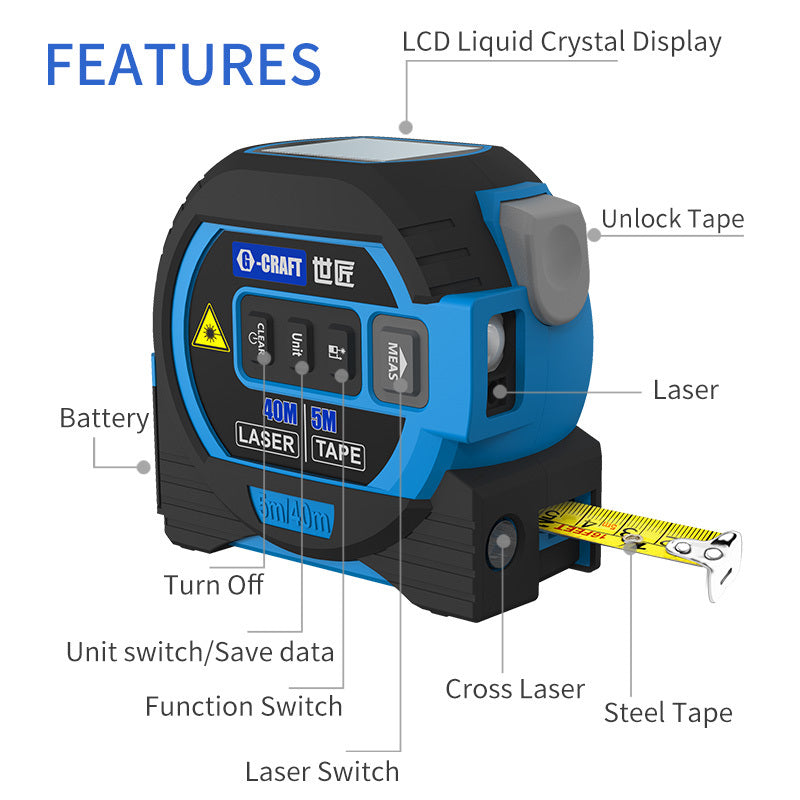 3 In 1 Laser Tape Measure Rangefinder 5m Tape